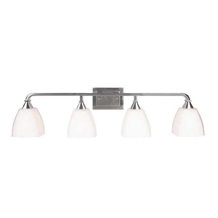4 Light Vanity in Brushed Polished Nickel with White Frosted Glass