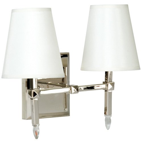 Double Bath Light in Polished Nickel with Off White Shade