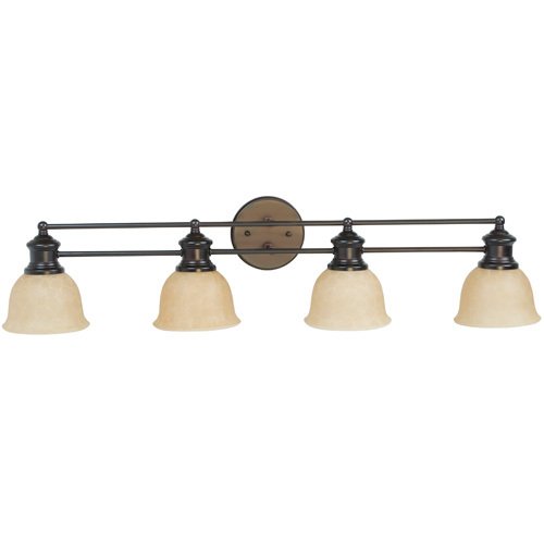 Quadruple Bath Light in Oiled Bronze with Tea Stained Glass
