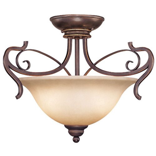 18" Semi Flush Light in Augustine with Etched; Painted Glass
