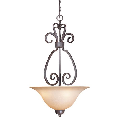 18" Pendant Light in Forged Metal with Painted Glass