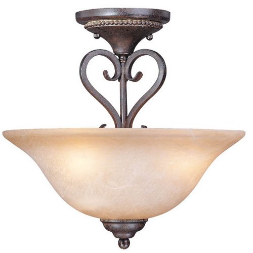 16" Semi Flush Light in Forged Metal with Painted Glass
