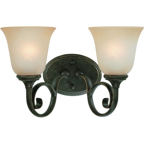 Double Bath Light in Mocha Bronze with Etched; Painted Glass