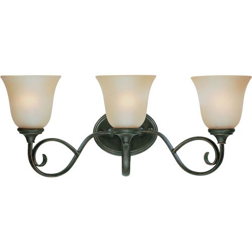 Triple Bath Light in Mocha Bronze with Etched; Painted Glass