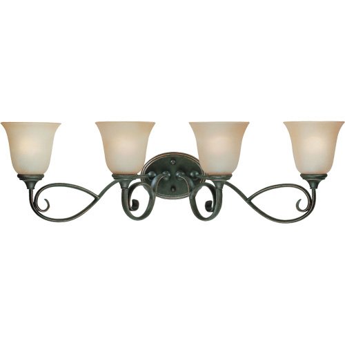 Quadruple Bath Light in Mocha Bronze with Etched; Painted Glass