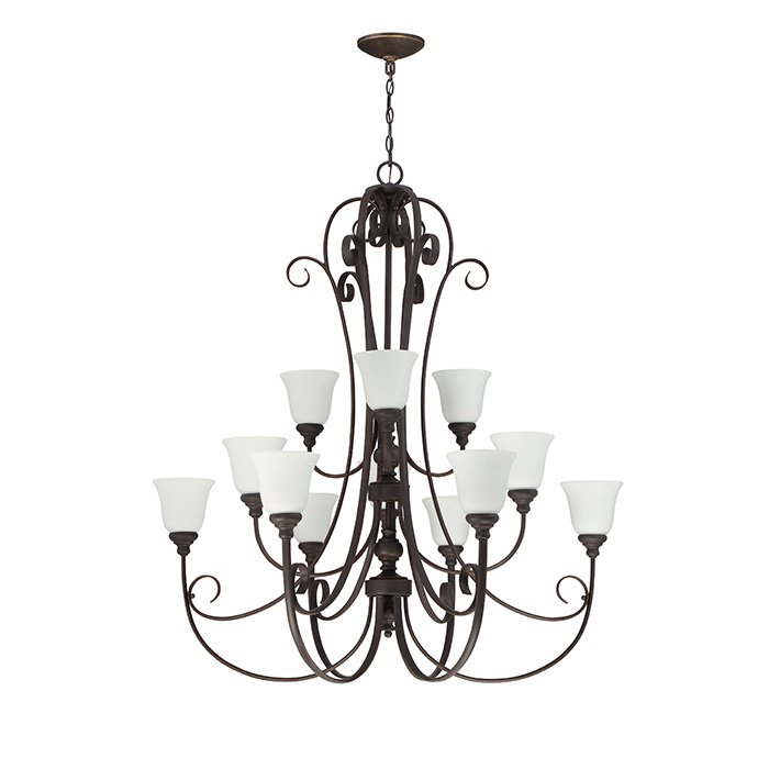 12 Light Chandelier in Metropolitan Bronze with White Frosted Glass