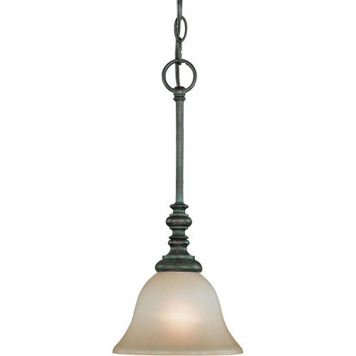 7 1/2" Pendant Light in Mocha Bronze with Etched; Painted Glass