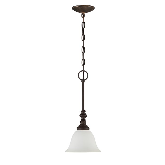 1 Light Mini Pendant in Metropolitan Bronze with White Frosted Glass