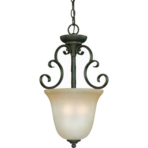 13" Pendant Light in Mocha Bronze with Etched; Painted Glass