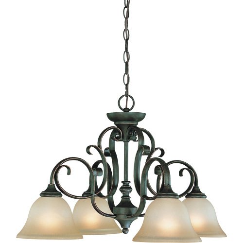 26 1/2" Chandelier in Mocha Bronze with Etched; Painted Glass