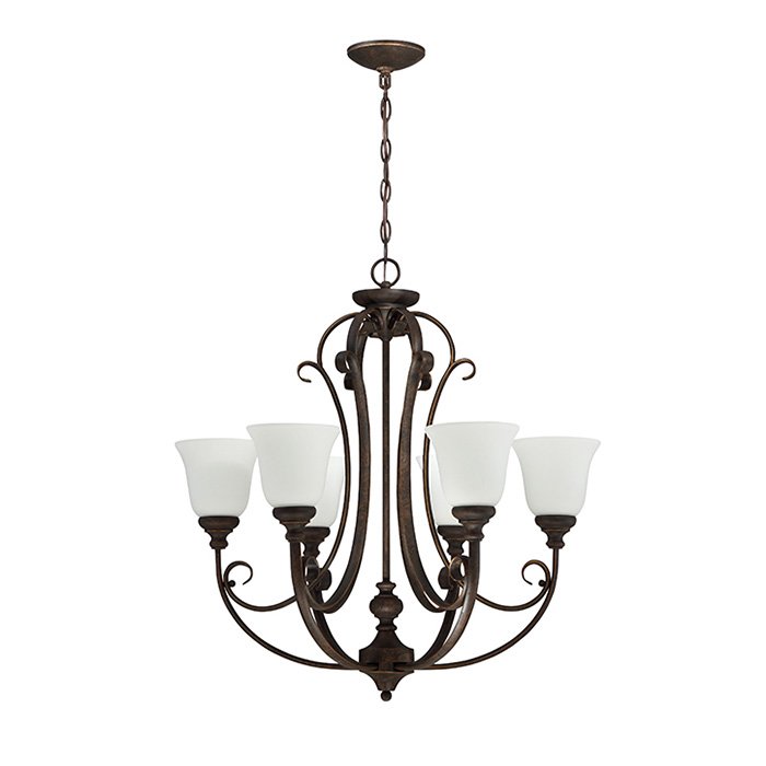 6 Light Chandelier in Metropolitan Bronze with White Frosted Glass