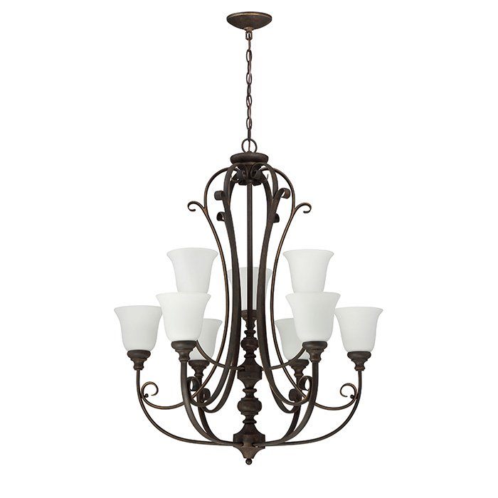 9 Light Chandelier in Metropolitan Bronze with White Frosted Glass