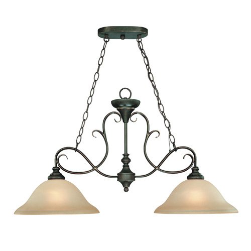 13" Island Pendant Light in Mocha Bronze with Etched; Painted Glass