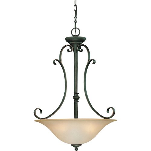 20" Pendant Light in Mocha Bronze with Etched; Painted Glass