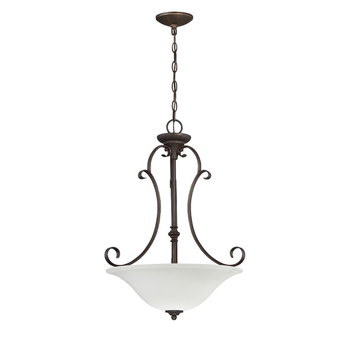 3 Light Inverted Pendant in Metropolitan Bronze with White Frosted Glass