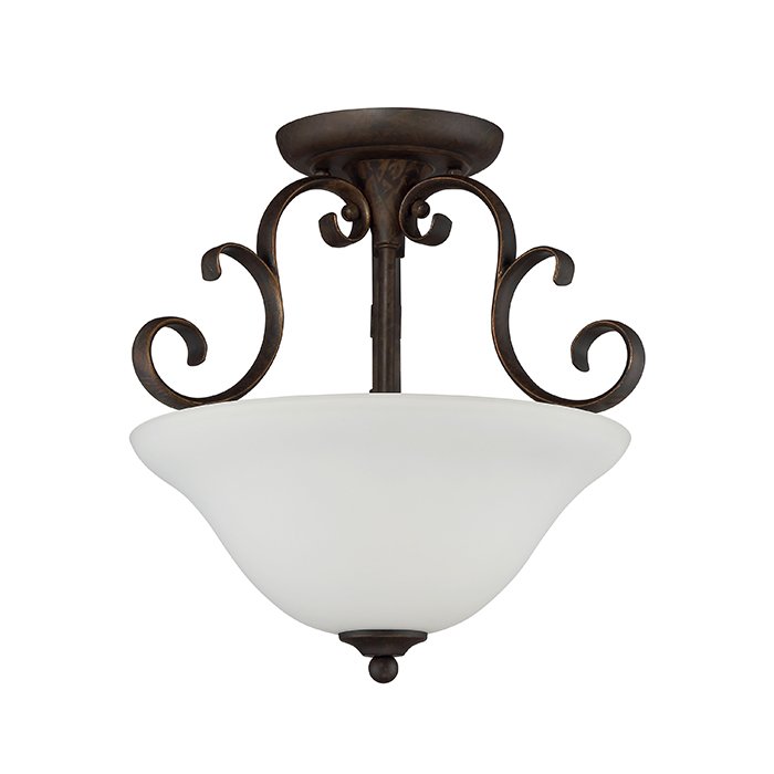 3 Light Semi Flush in Metropolitan Bronze with White Frosted Glass