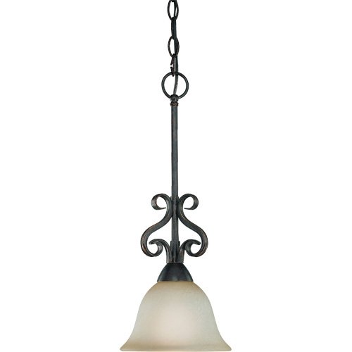 7 1/2" Pendant Light in Burnished Armor with Etched; Painted Glass