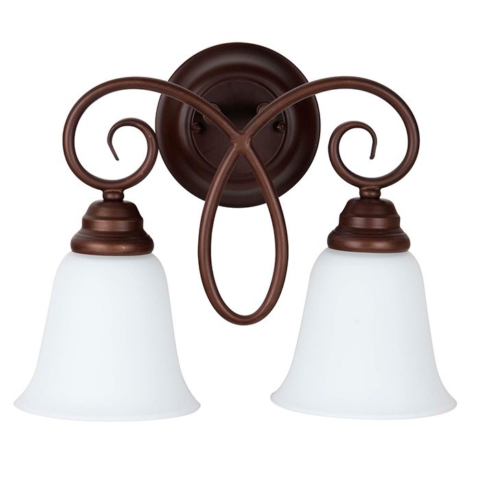 2 Light Wall Sconce in Oiled Bronze with White Frosted Glass
