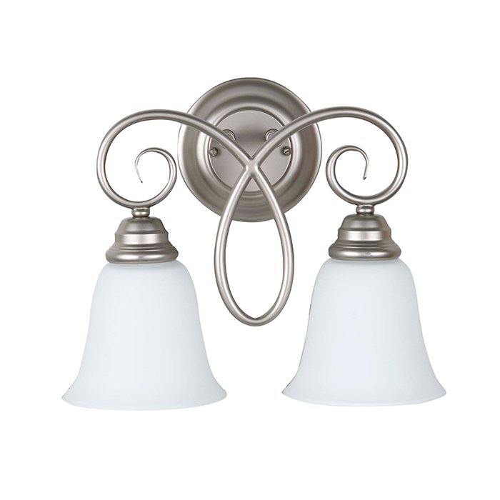 2 Light Wall Sconce in Satin Nickel with White Frosted Glass