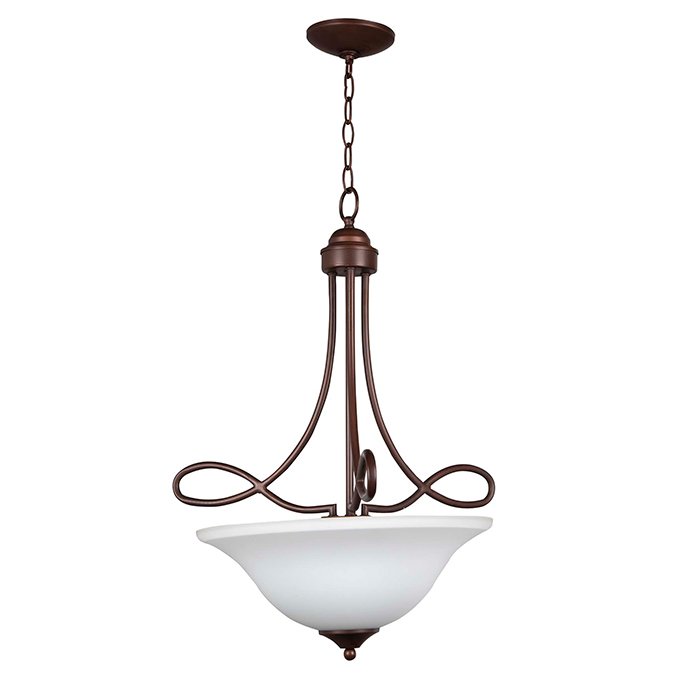 3 Light Inverted Pendant in Oiled Bronze with White Frosted Glass