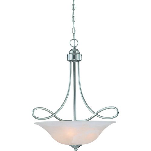 21" Pendant Light in Satin Nickel with Faux Alabaster Glass