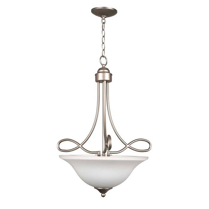 3 Light Inverted Pendant in Satin Nickel with White Frosted Glass