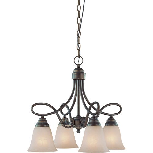 21" Chandelier in Old Bronze with Faux Alabaster Glass