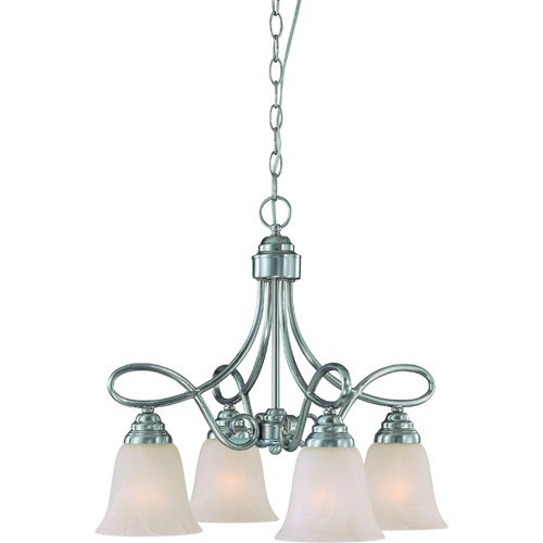 21" Chandelier in Satin Nickel with Faux Alabaster Glass