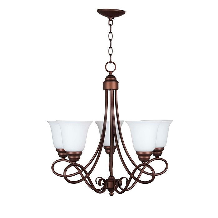 5 Light Chandelier in Oiled Bronze with White Frosted Glass
