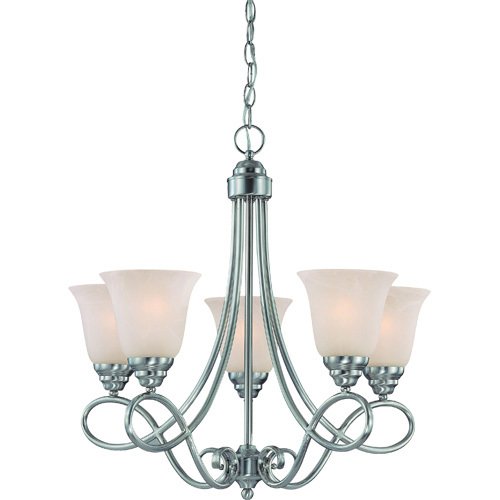 24" Chandelier in Satin Nickel with Faux Alabaster Glass