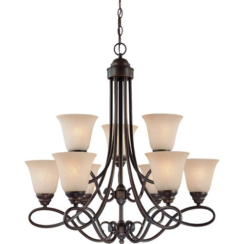 29" Chandelier in Old Bronze with Faux Alabaster Glass