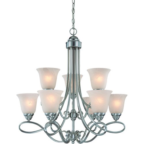 29" Chandelier in Satin Nickel with Faux Alabaster Glass