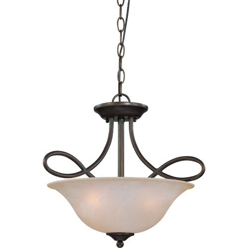 17" Convertible Pendant / Semi Flush Light in Old Bronze with Faux Alabaster Glass