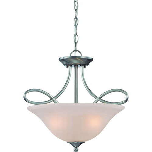 17" Convertible Pendant / Semi Flush Light in Satin Nickel with Faux Alabaster Glass