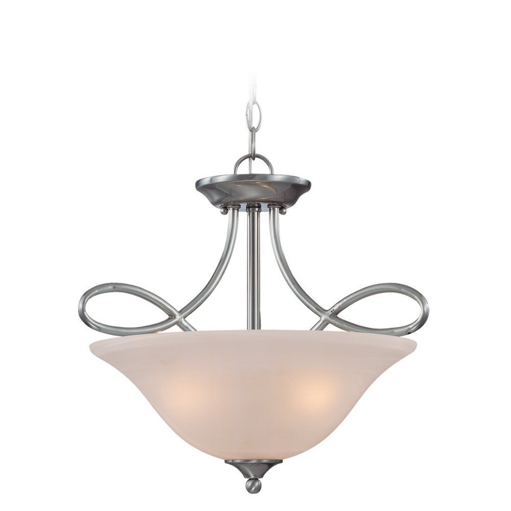 3 Light Convertible Semi Flush in Satin Nickel with White Frosted Glass