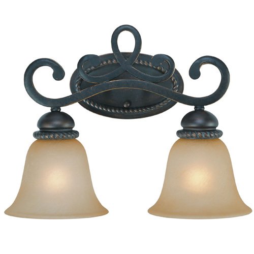 Double Bath Light in Mocha Bronze with Painted Etched Glass