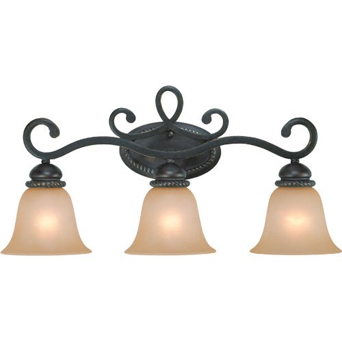 Triple Bath Light in Mocha Bronze with Painted Etched Glass