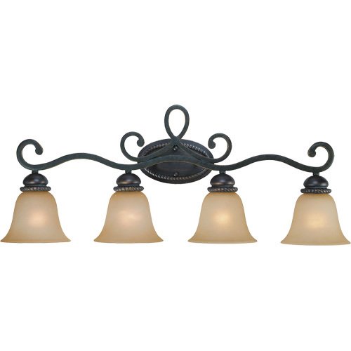 Quadruple Bath Light in Mocha Bronze with Painted Etched Glass