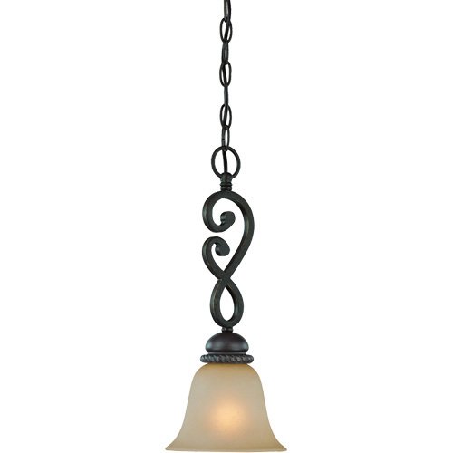 7" Pendant Light in Mocha Bronze with Painted Etched Glass