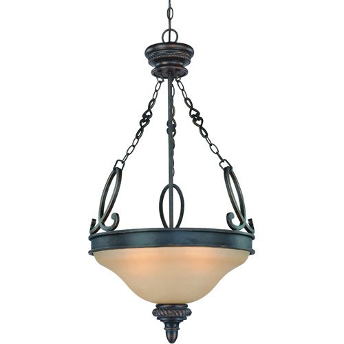 19" Pendant Light in Mocha Bronze with Painted Etched Glass