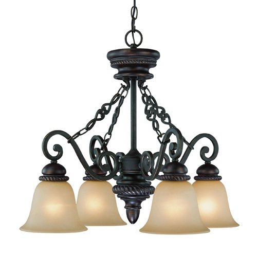 25 1/2" Chandelier in Mocha Bronze with Painted Etched Glass