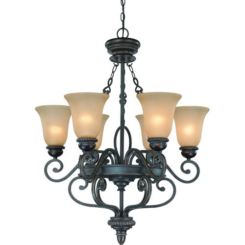 28" Chandelier in Mocha Bronze with Painted Etched Glass
