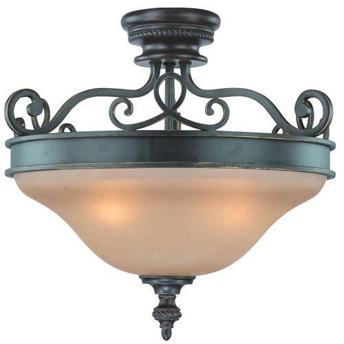 20 1/2" Semi Flush Light in Mocha Bronze with Painted Etched Glass