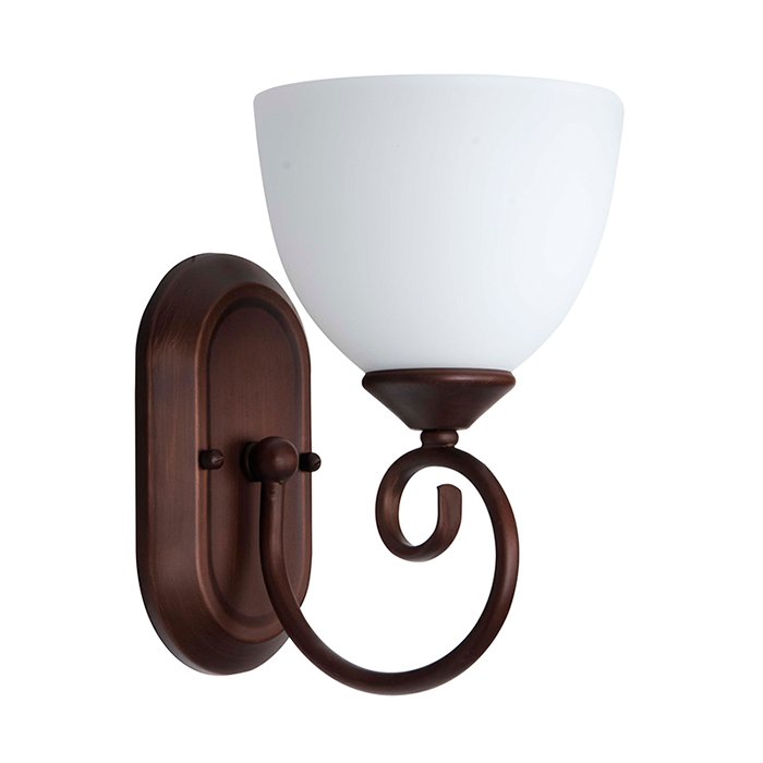 1 Light Wall Sconce in Oiled Bronze with White Frosted Glass