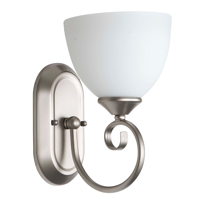1 Light Wall Sconce in Satin Nickel with White Frosted Glass
