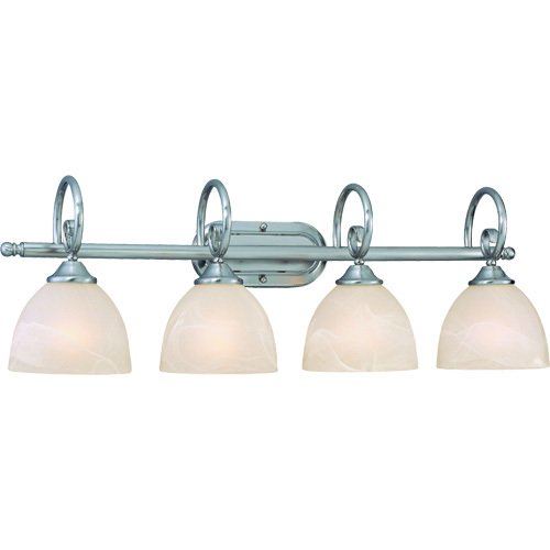 Quadruple Bath Light in Satin Nickel with Faux Alabaster Glass