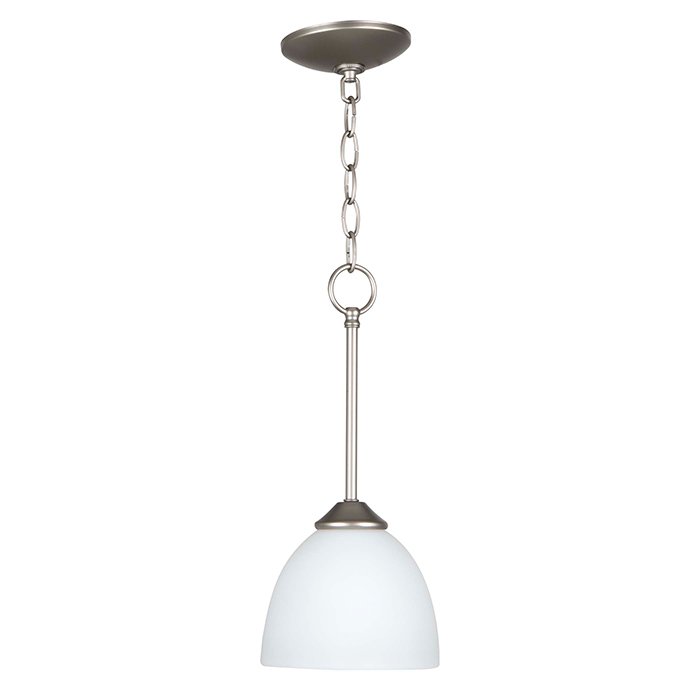 1 Light Mini Pendant in Satin Nickel with White Frosted Glass
