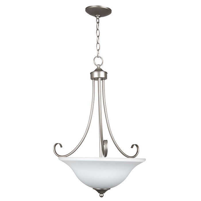 3 Light Inverted Pendant in Satin Nickel with White Frosted Glass