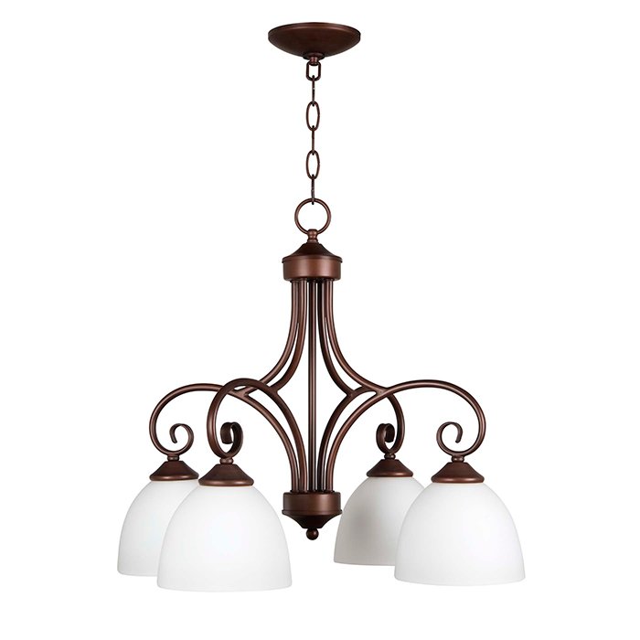 4 Light Chandelier in Oiled Bronze with White Frosted Glass