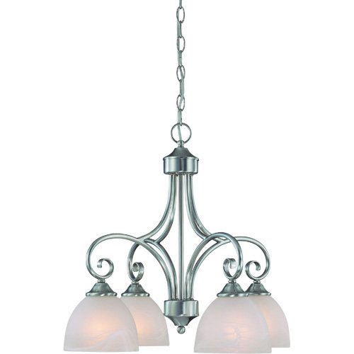 22 1/2" Chandelier in Satin Nickel with Faux Alabaster Glass